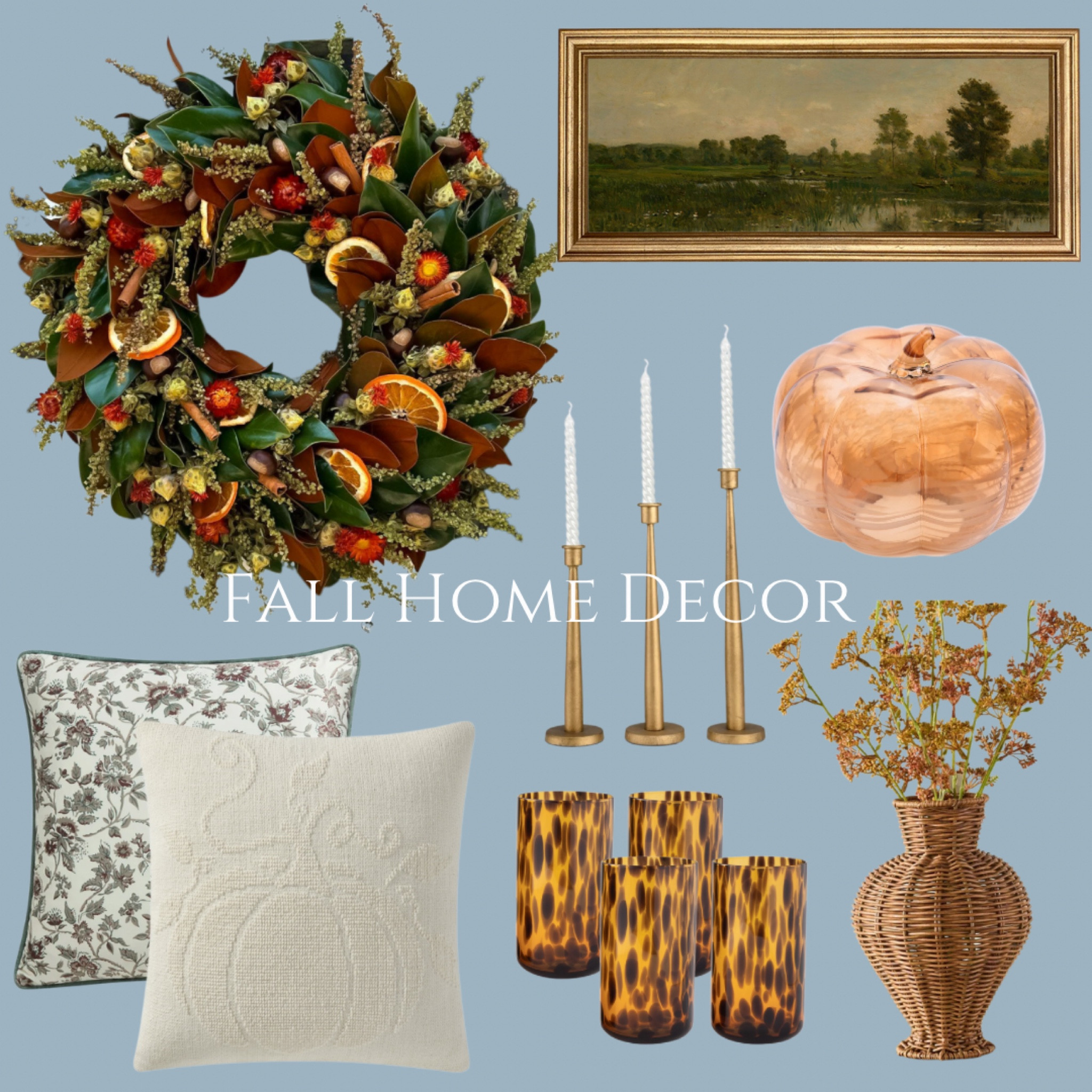 Fall home decor fall wreath fall decor fall pillows glass pumpkin rattan vase 

#LTKHome #LTKSeasonal