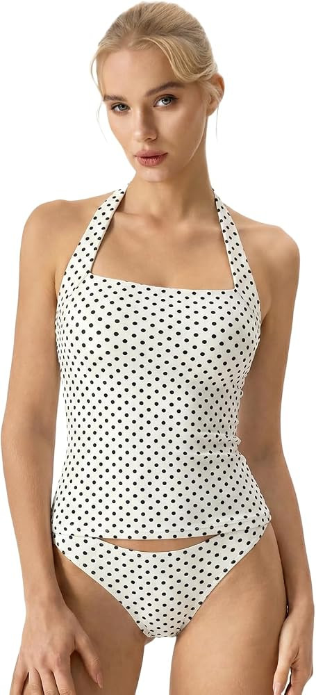 QINSEN Women's Backless Halter Tank Top Button Closure Square Neck Double Line Casual Daily Top G... | Amazon (US)