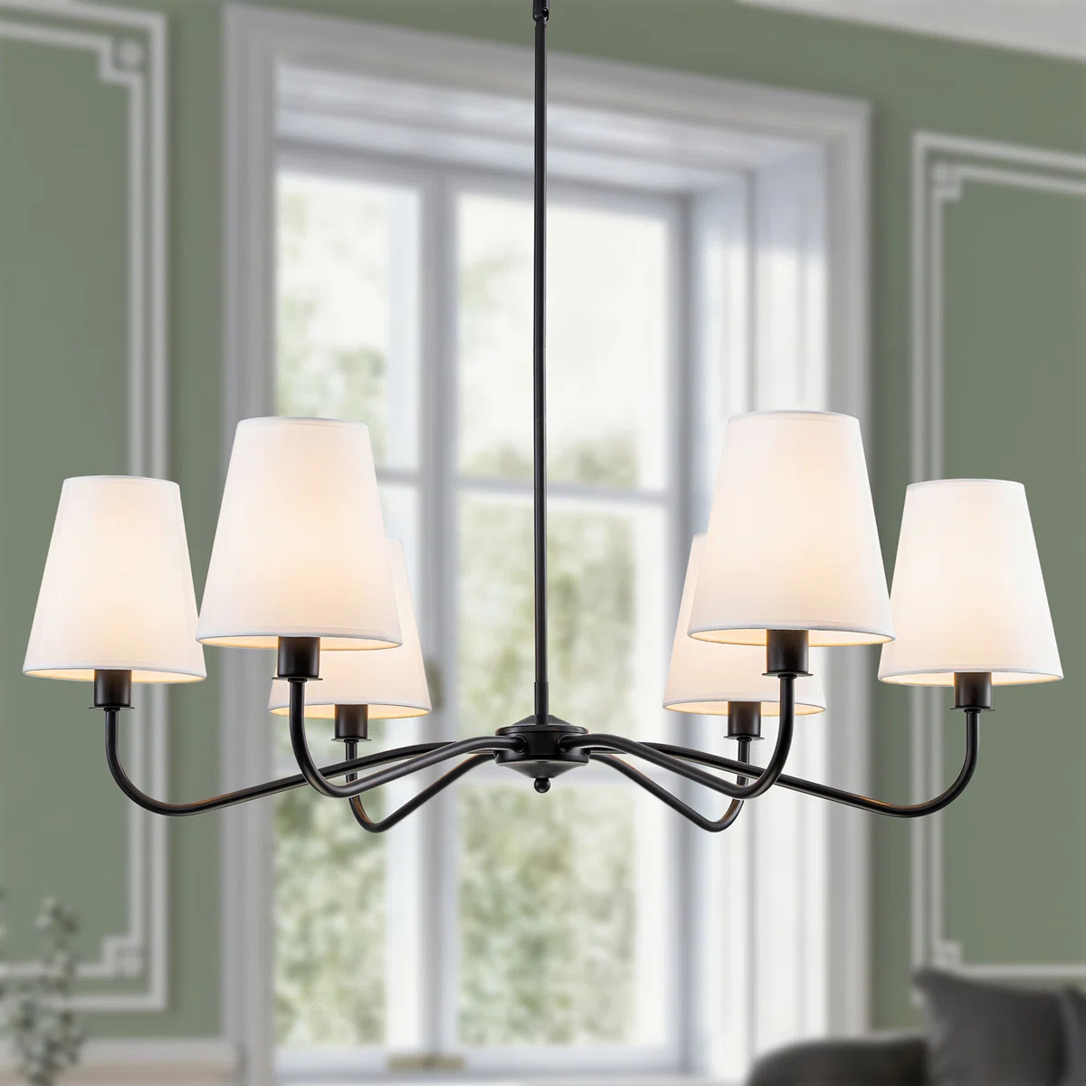 36”w Classic Chandelier With White Linen Shades | Wayfair North America
