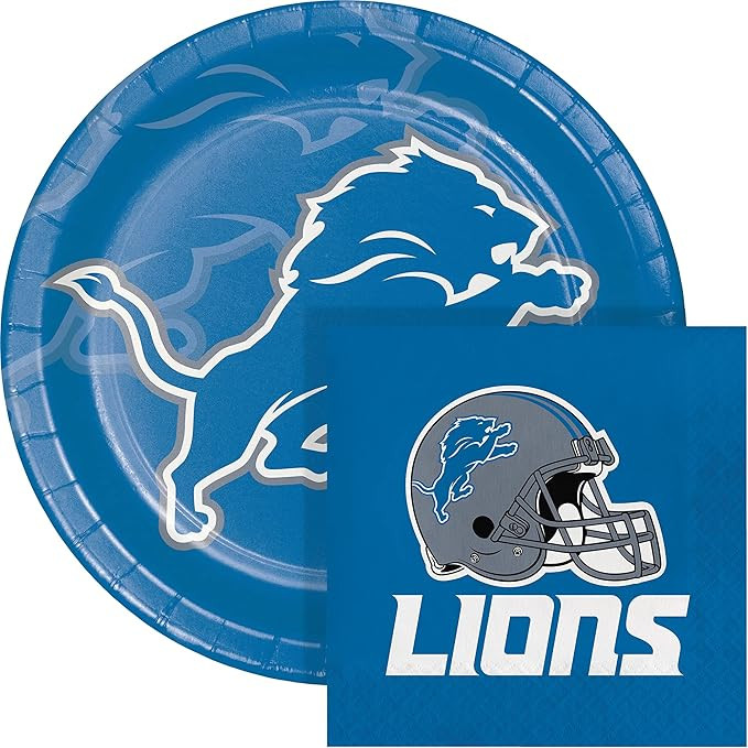 Detroit Lions Paper Plate and Napkin Party Kit, Serves 16 | Amazon (US)
