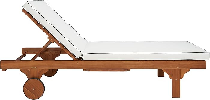 SAFAVIEH Outdoor Collection Newport Natural/Beige Cushion Black Piping Chaise Lounge Chair with S... | Amazon (US)