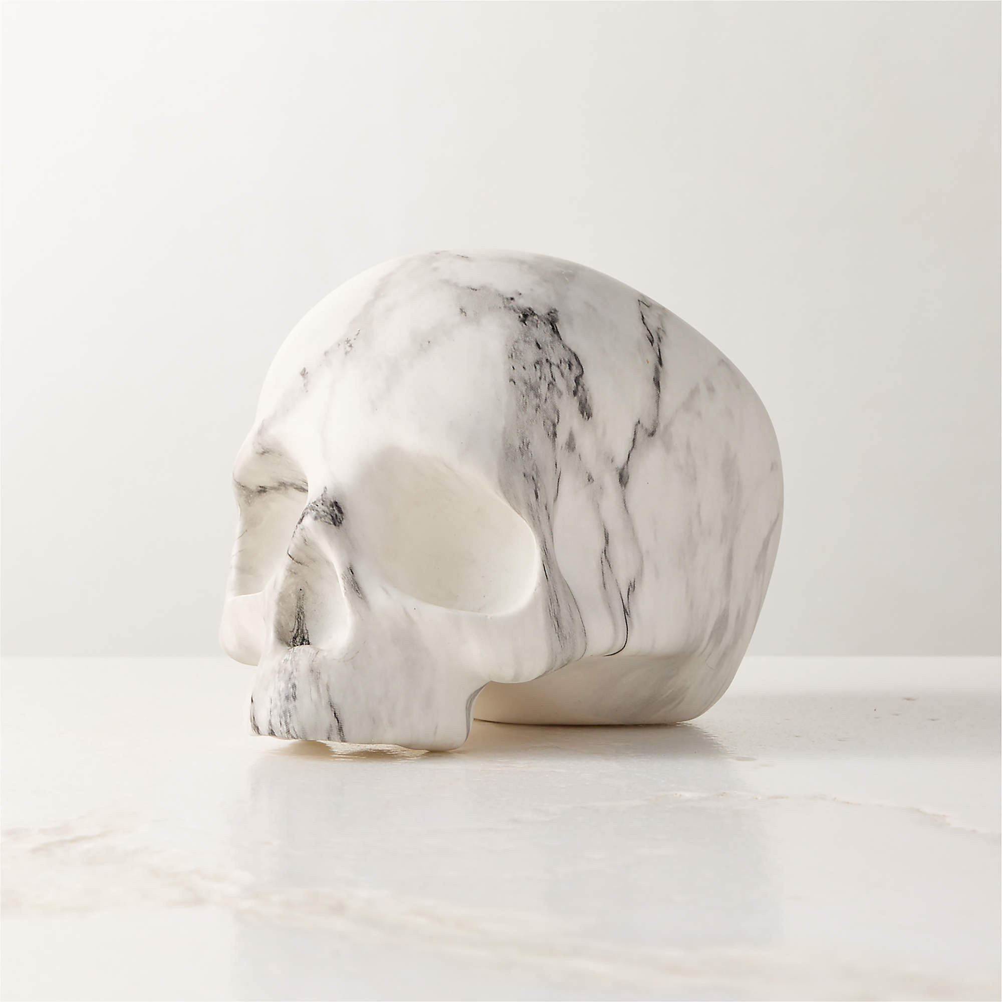 Halloween White Marbled Cement Decorative Skull 3" | CB2 | CB2