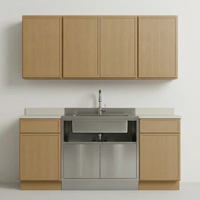 Modern Ash Wood Kitchen Cabinet Set With Two 18" Base Cabinets With Drawers, Two 18" Wall Cabinets & One 30" Wall Cabinet, Adjustable Shelves, Premium | Wayfair North America