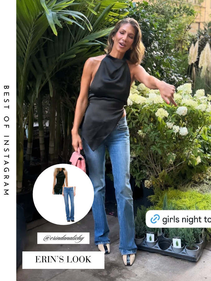 Erin Lichy's Black Asymmetric Top and Jeans 📸 + Top Info= @erindanalichy 

 