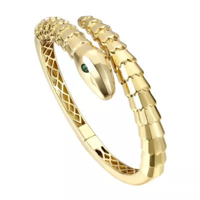 Rozzato Lab Created 14k Gold Plated with Emerald Cubic Zirconia Textured Coiled Serpent Bypass Bangle Bracelet | Belk