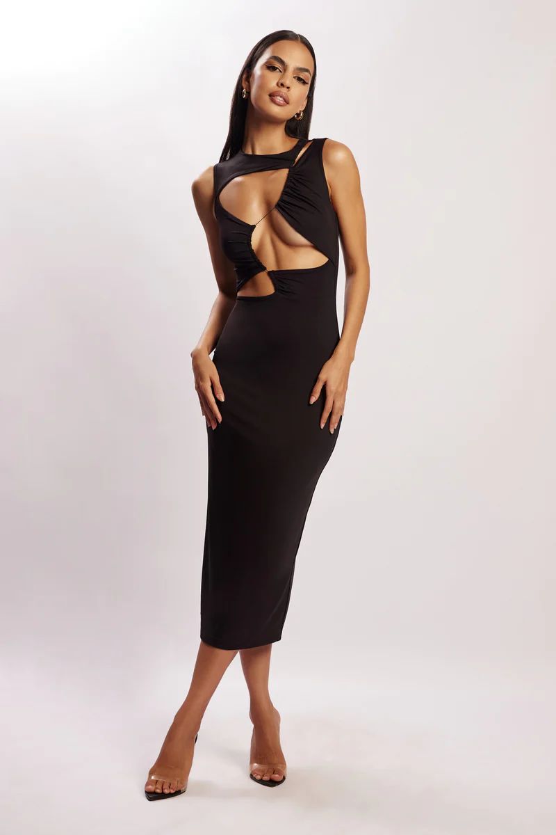 Bea Cut Out Midi Dress - Black | MESHKI US