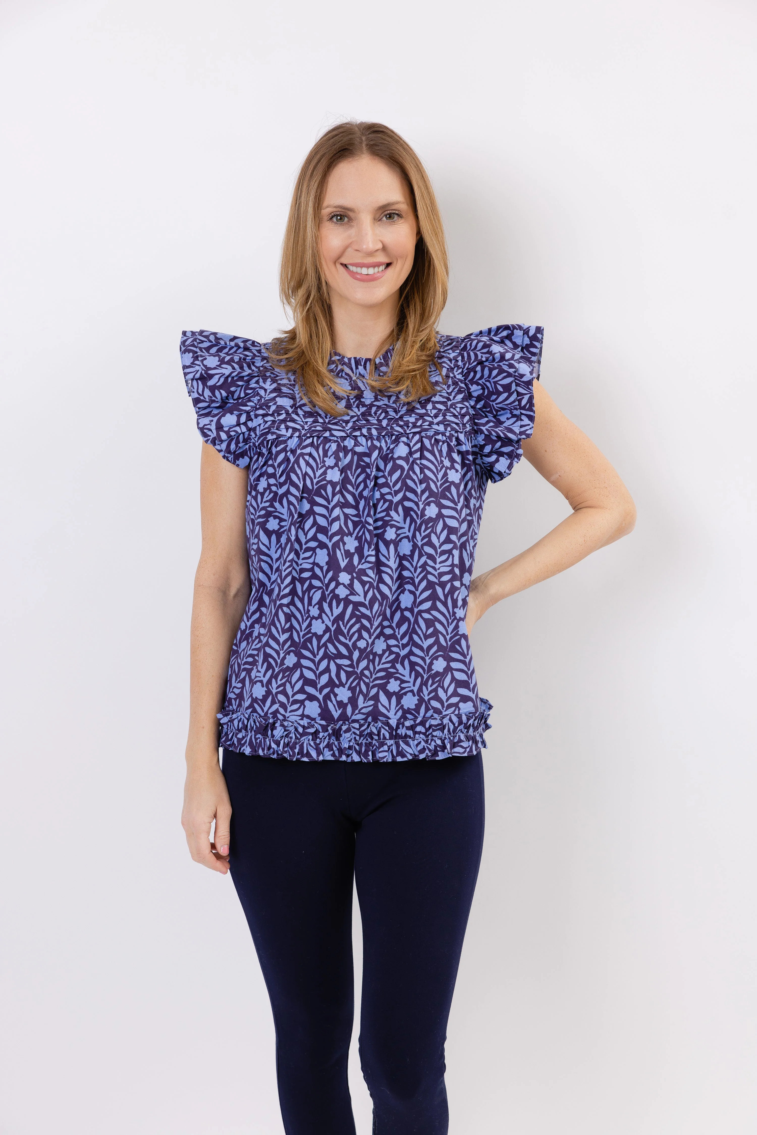Floral Vine Print Flutter Sleeve Top | Sail to Sable