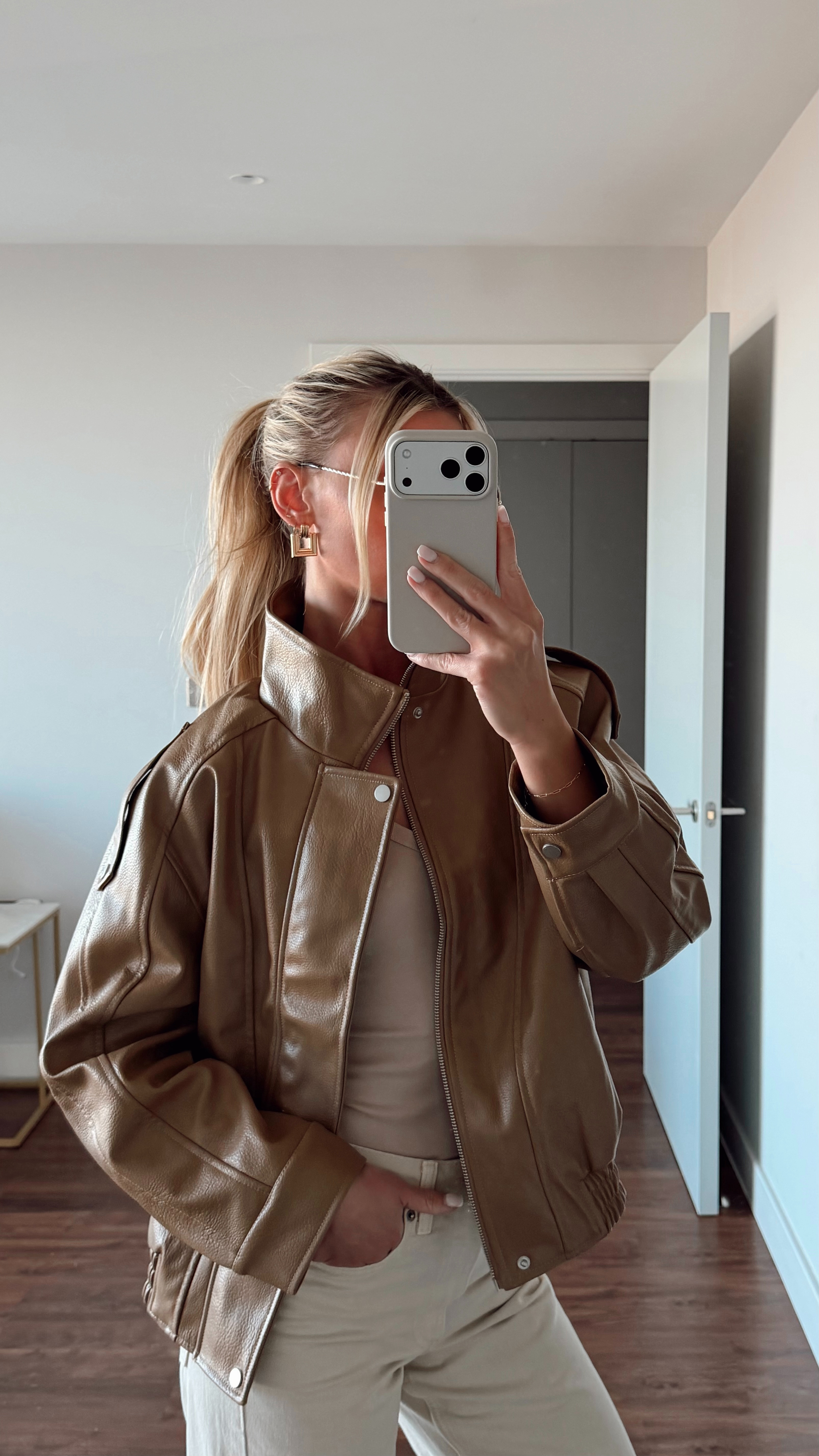 Neutral Spring Outfit | straight out of the box and had to try on immediately - I love this look!!

Wearing jacket in size medium, top is XS and jeans in UK 6. 



|| Casual Spring Outfits, Wide Leg Jeans, Brown Jacket, Faux Tan Leather Jacket, Beige Top, Basics, Everyday Casual Outfit, Gold Earrings, Brown Sunglasses, River Island New In, Beige Outfit, Bestsellers, Off Duty Outfit, Minimalist, Cool Girl Style.  

 #LTKuk #LTKspring #LTKeurope