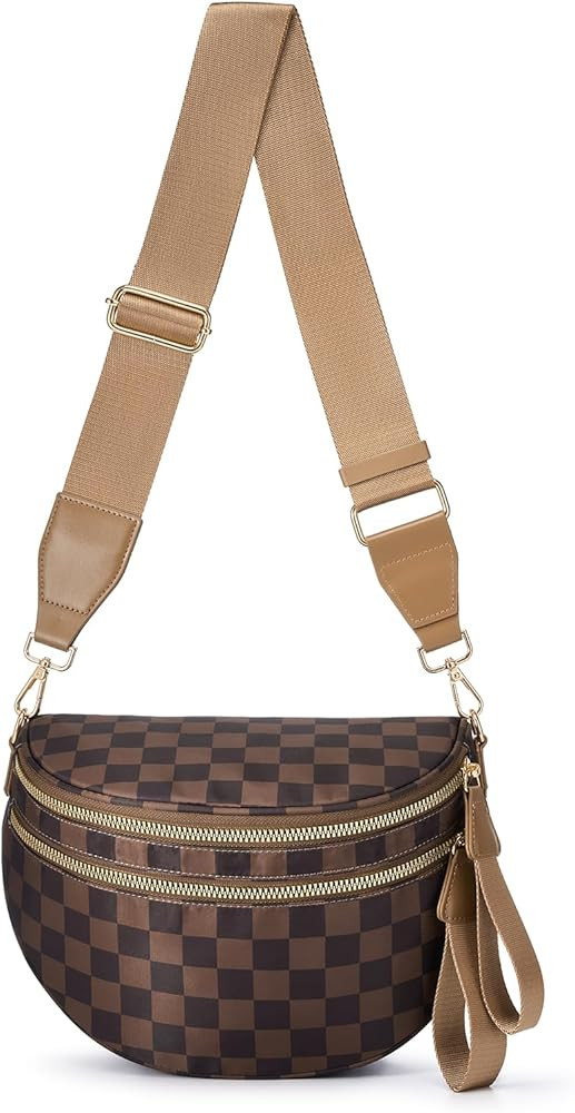 Black and White Checkered Crossbody Bag Bum Bag for Women,Spacious Checkered Purse Fanny Packs Be... | Amazon (US)