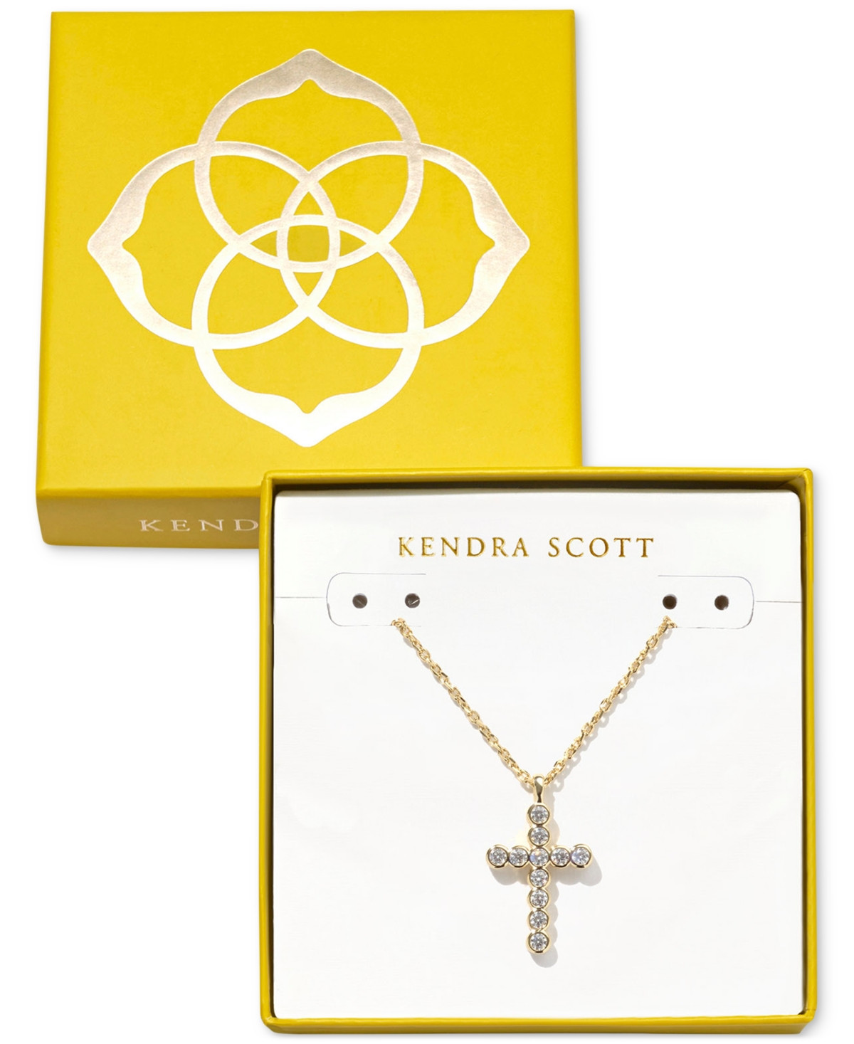 Kendra Scott Cubic Zirconia Cross 19" Adjustable Pendant Necklace - Gold Metal | Macy's