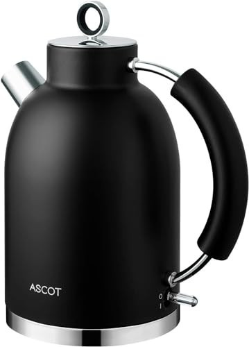 ASCOT Electric Kettle, Electric Tea Kettle Hot Water Kettle Stainless Steel Kettle 1.6L 1500W Retro Tea Heater & Boiling Water, Auto Shut-Off and Boil-Dry Protection (Black) | Amazon (US)