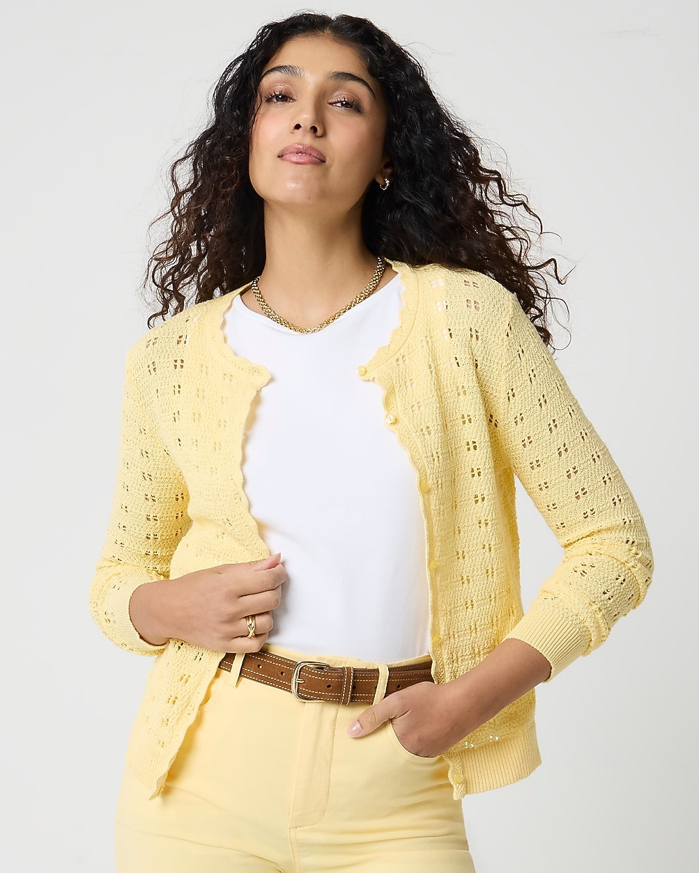 Scalloped pointelle cardigan sweater | J.Crew Factory