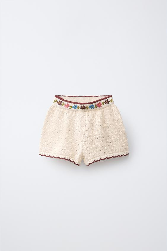 EMBROIDERED KNIT SHORTS | Zara US