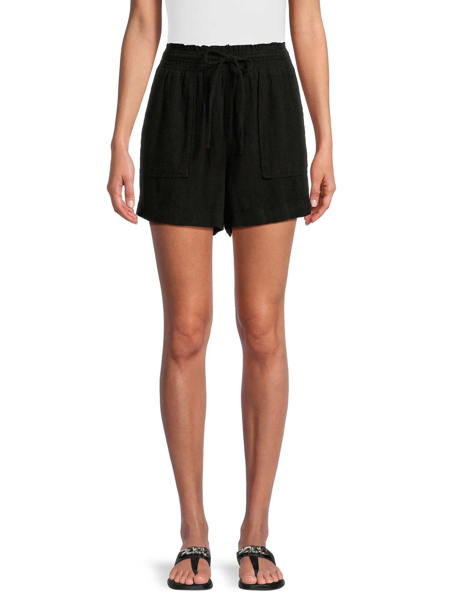 Time and Tru Women's Linen Blend Shorts with Smocked Waist, Sizes XS-XXXL | Walmart (US)