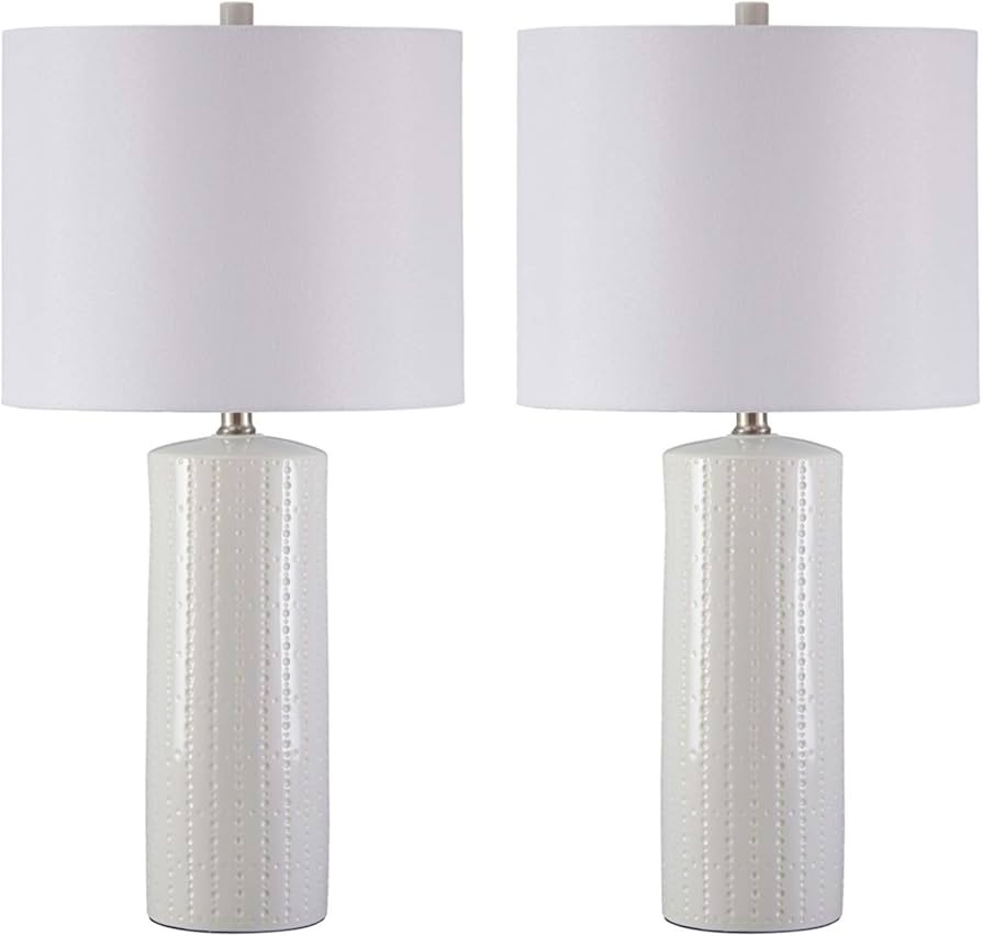 Signature Design by Ashley Steuben Textured Ceramic Table Lamp, 2 Count Lamps, 25", Solid White | Amazon (US)