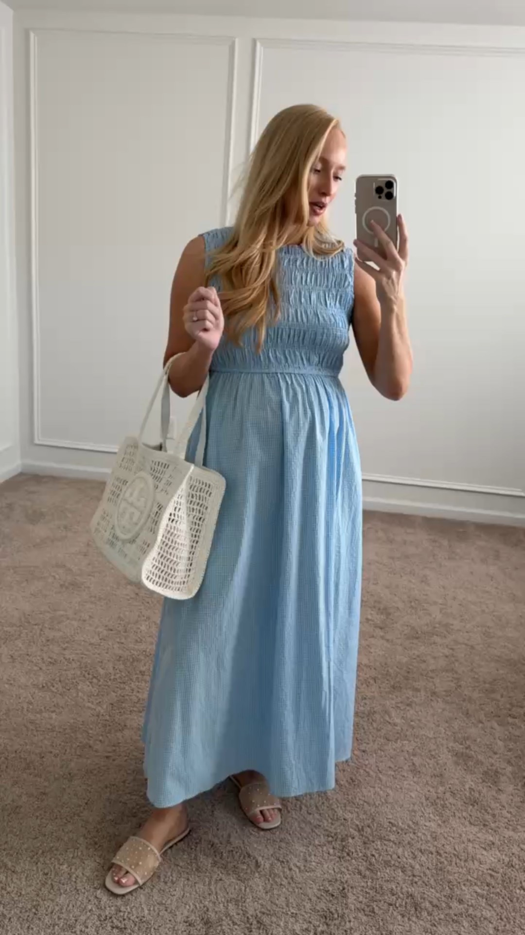 Sweet, bump friendly, blue gingham maxi dress, perfect for a baby shower! Summer dresses // maxi dresses // bump friendly dresses // brunch dresses // shower dresses // ootd 

#LTKBump #LTKStyleTip #LTKSeasonal
