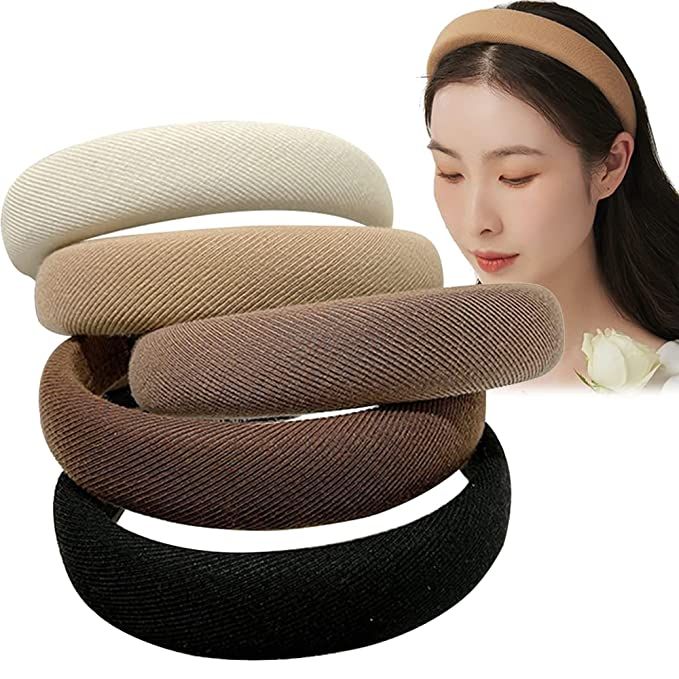 Yazon 5pcs 30mm Fashion Headbands for Girls Women Padded Fabric Hair Bands Ivory Brown Black Hair... | Amazon (US)