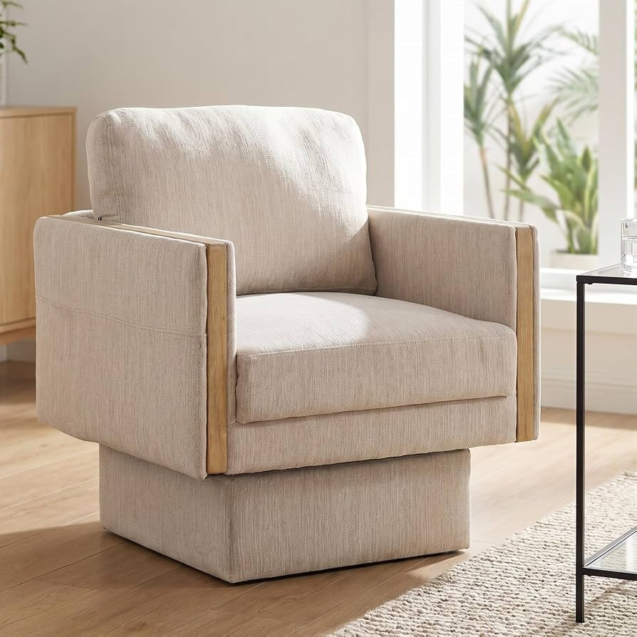Swivel Accent Chair, Upholstered Armchair, Beige | Amazon (US)