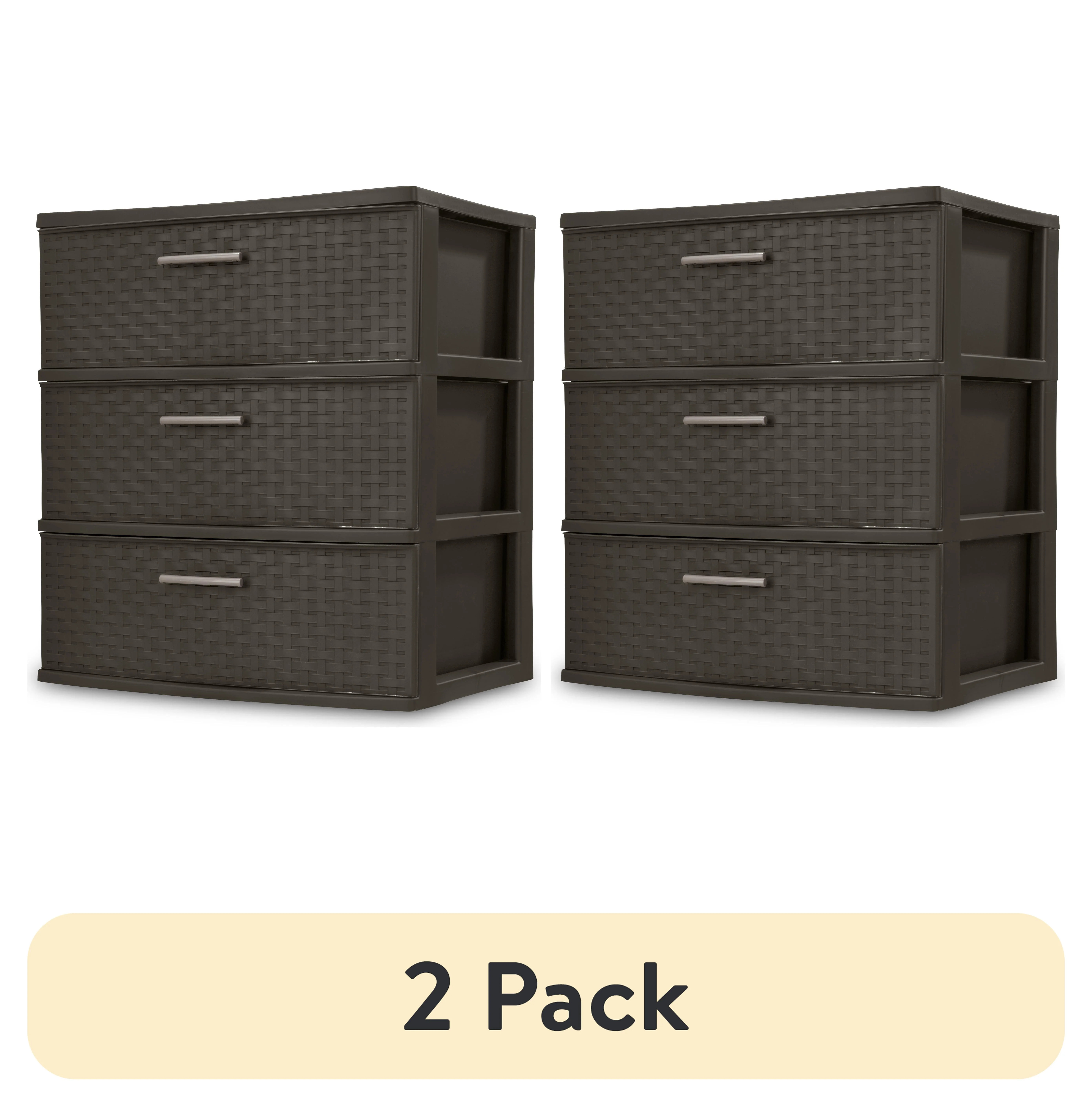 (2 pack) Sterilite 3 Drawer Wide Weave Tower, Plastic Décor Drawers with Pull Handles, Brown | Walmart (US)
