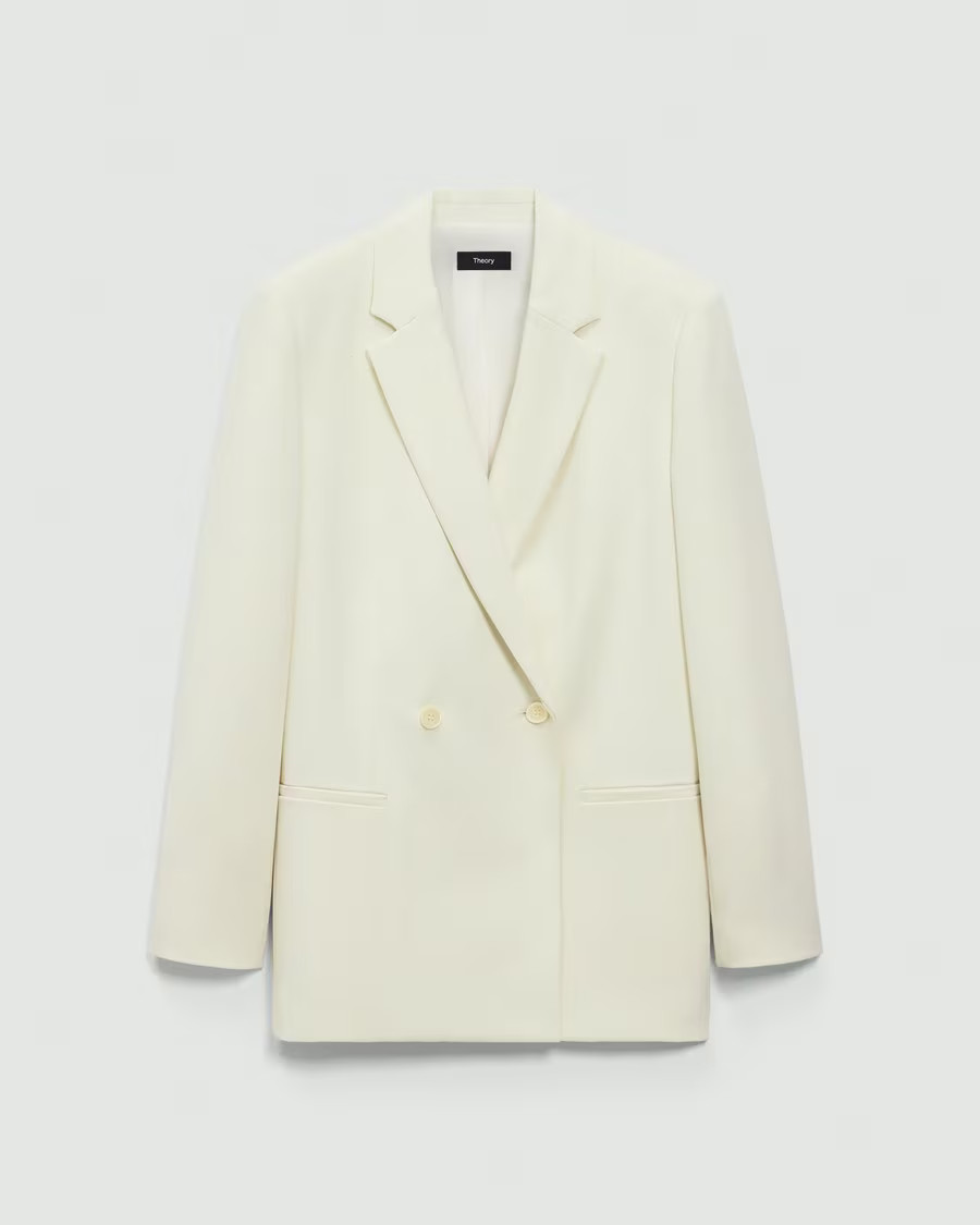 Relaxed Double-Breasted Blazer in Admiral Crepe | Theory