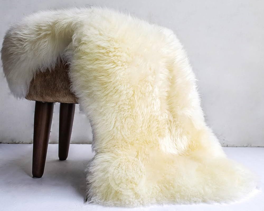 Sunshine Cowhides Genuine Natural White Sheepskin Rug Soft Rug Chair Cover - Luxurious Cow Rug fo... | Amazon (US)