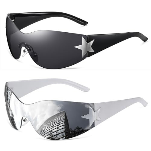 Eiuizah Y2k Sunglasses for Women Men Shield Wrap Around Fashion Sunglasses Trendy Oversized Frameless Sun Glasses | Amazon (US)
