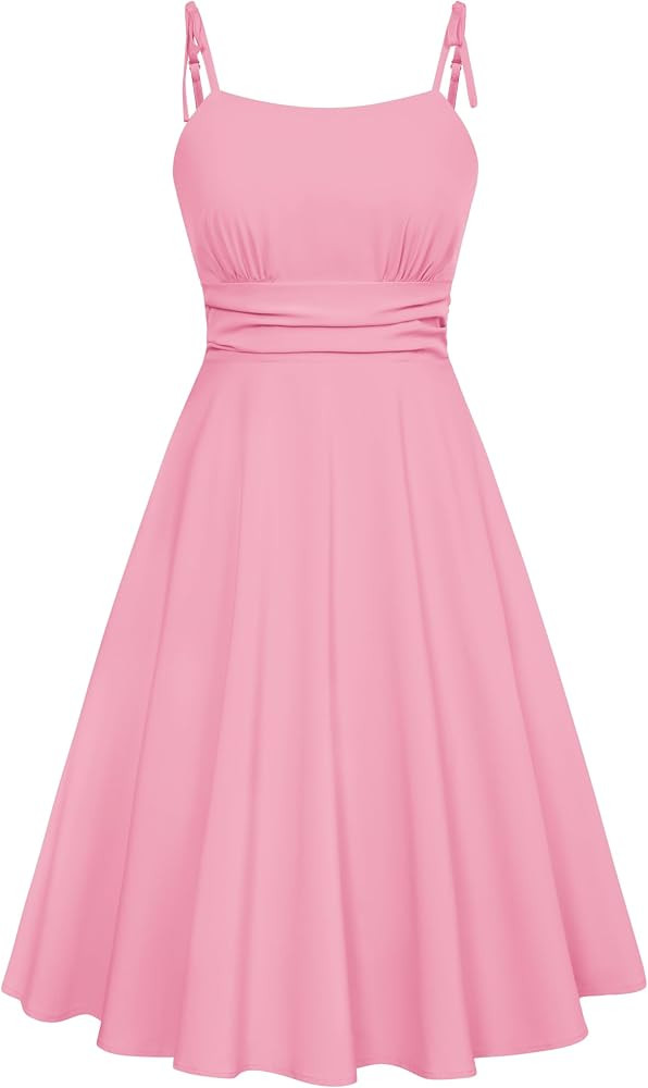 Belle Poque 2025 Summer Dresses for Women Spaghetti Strap Midi Sun Dress Cute Casual Dress with P... | Amazon (UK)