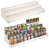 mDesign Plastic Adjustable, Expandable Kitchen Cabinet, Pantry, Shelf Organizer/Spice Rack with 3-Ti | Amazon (US)