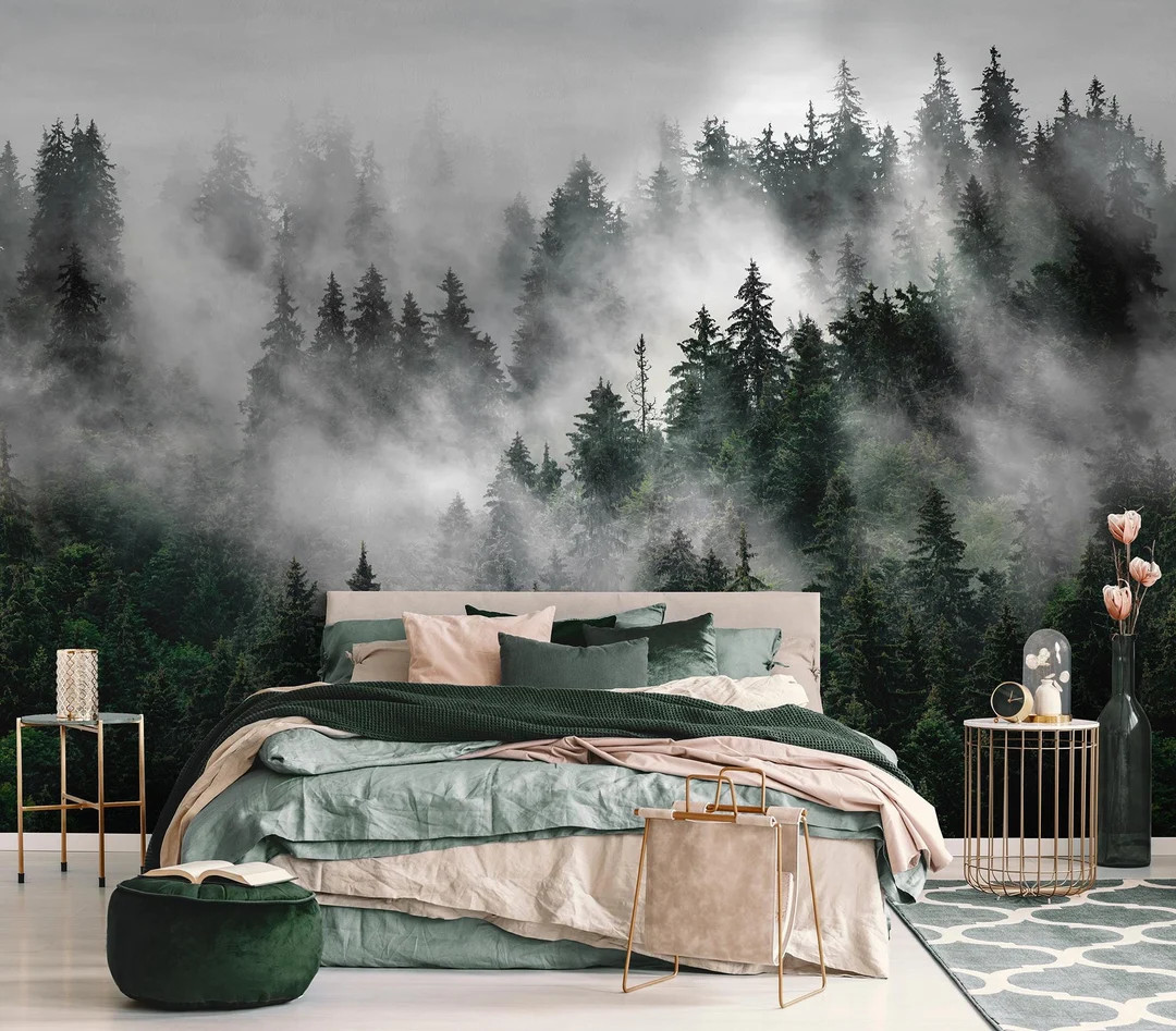 Serene Misty Forest Landscape Wallpaper | Foggy Forest Scenic Wall Mural - Etsy | Etsy (Global)