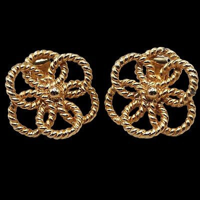 Vtg Erwin Pearl Earrings Twisted Rope Knot Gold Tone Large Flowers Clip-On Read | eBay | eBay US