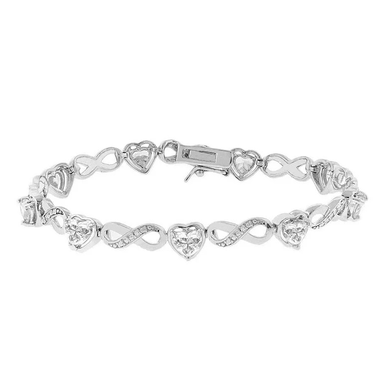 Cate & Chloe Amanda 18k White Gold Plated Clear Heart Bracelet with Simulated Diamonds for Women ... | Walmart (US)
