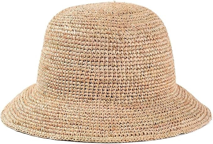 Handmade Ladies Crochet Natural Raffia Straw Bucket Hat for Spring Summer Beach Floppy Fisherman ... | Amazon (UK)