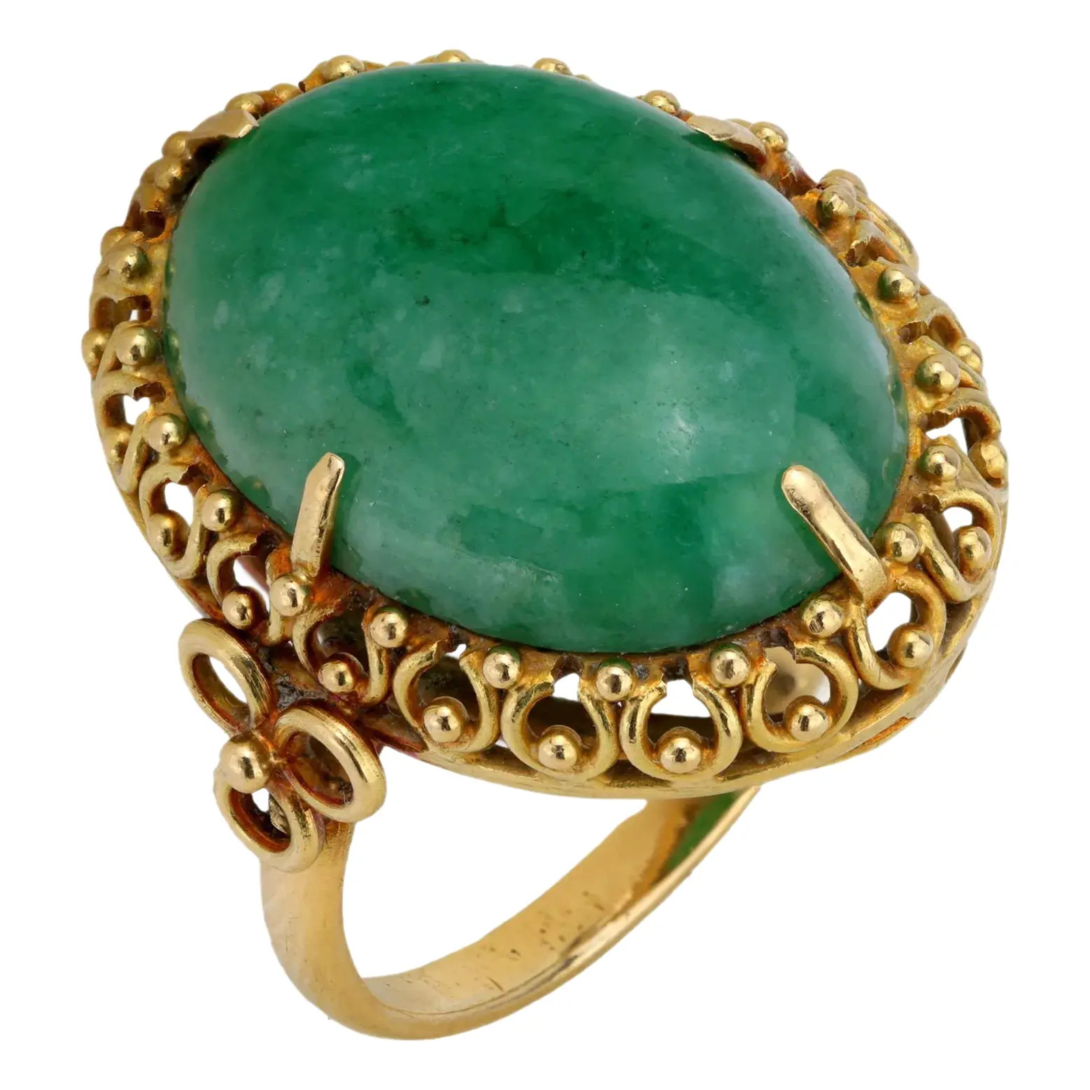 1980s Vintage Cabochon Jade 18k Yellow Gold Cocktail Ring, Size 6.25 | Chairish