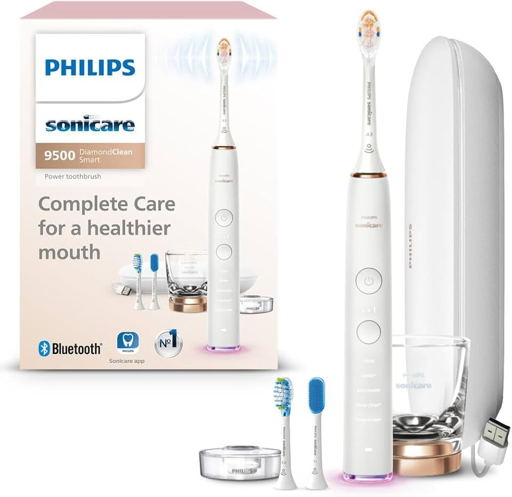 Philips Sonicare DiamondClean 9500 Electric Toothbrush 3 Brush Heads, Rose | Amazon (US)