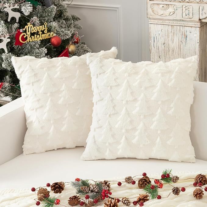 Kevin Textile Christmas Decorative Pillow Covers 20x20 Inch Soft Plush Faux Fur Jacquard Throw Pi... | Amazon (US)