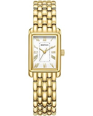 BOFAN Gold Watches for Women with Vintage Bracelet, Rectangular Case Roman Dial,Adjustment Tool I... | Amazon (US)