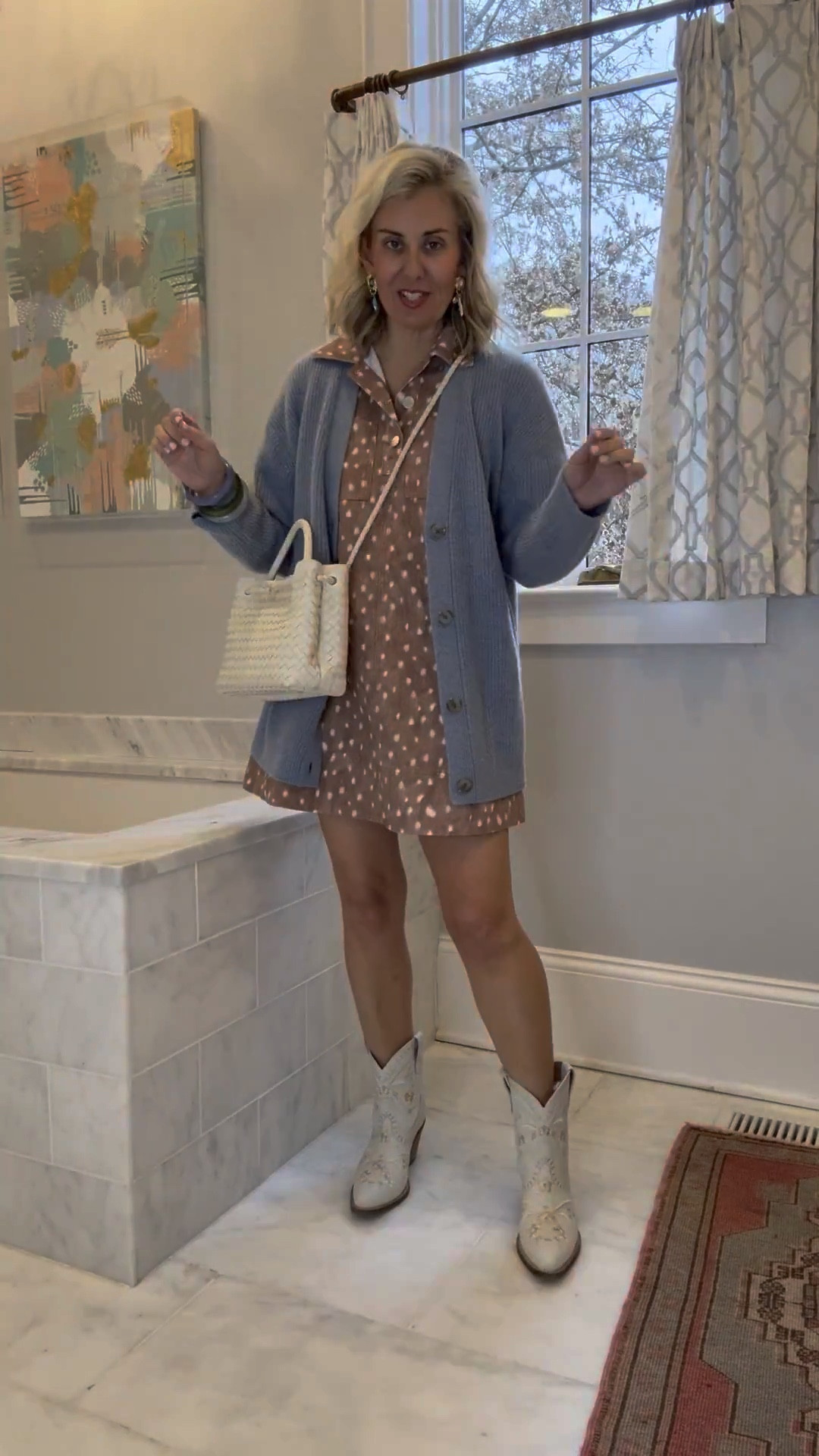 BACK IN STOCK alert!! My favorite cashmere cardigan is back in blue! 
I love this easy throw on and go dress! Wear alone or layer with a vest, cardigan, or jacket. 

Dress - size 2 
Cardigan - xs 
Boots - 8 

#LTKgrwm #LTKmomlife #LTKOver40