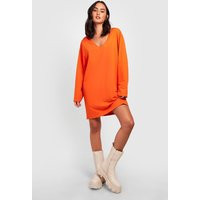 Womens V Neck Basic Long Sleeve T-Shirt Dress - Orange - 6 | boohoo (US & Canada)