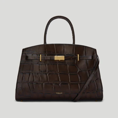 DeMellier The Midi Hudson in Dark Chocolate Large Croc-Effect Leather Crossbody bag | DeMellier