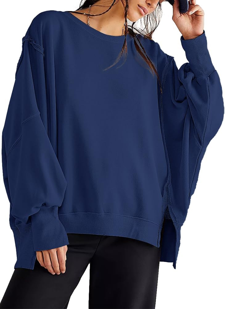 Beaully Women's Oversized Sweatshirts Crew Neck Long Sleeve Side Slit Pullovers Sweatshirt Casual... | Amazon (US)