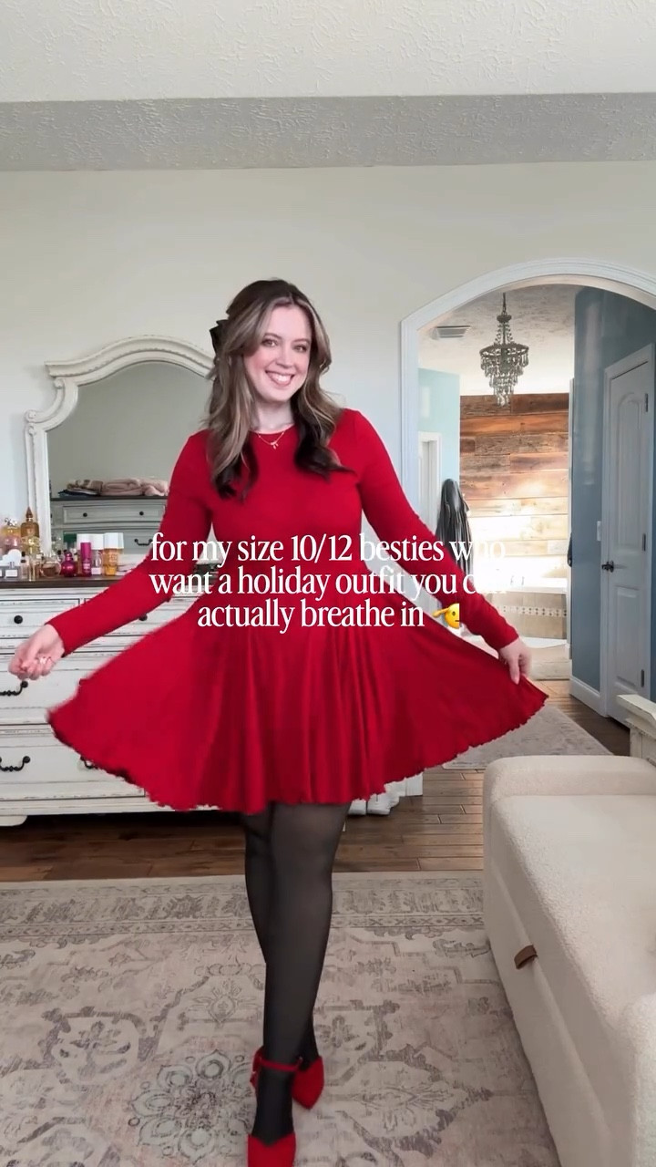 Comment HOLIDAY to shop this gorgeous ultra flattering dress from Amazon! ♥️ So perfect for a holiday christmas party! 🙌🏻 The fabric is sooo soft and breathable plus VERY forgiving so you can actually breathe 😮‍💨 

Follow @maciejade for more midsize holiday outfit inspo! 🫶🏻 

Christmas dress | Christmas party outfit | midsize style | holiday outfit | holiday dress | size 10 | size 12 | midsize holiday outfit | amazon dress | holiday party style