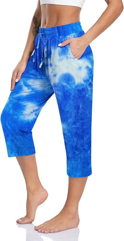 TARSE Women's Capri Yoga Pants Loose Soft Drawstring Workout Sweatpants Causal Lounge Pants with ... | Amazon (US)