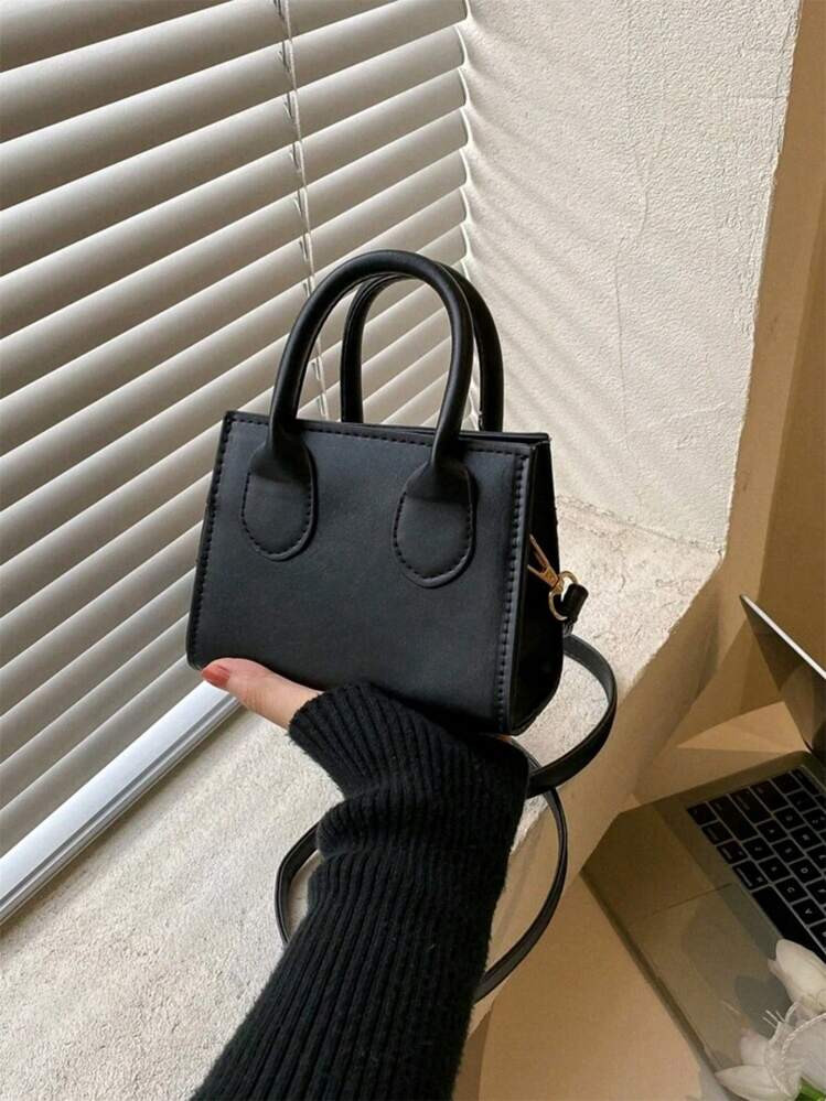 Mini Solid Color Woven Leisure College Style Elegant Women Handbag Tote Bag | SHEIN