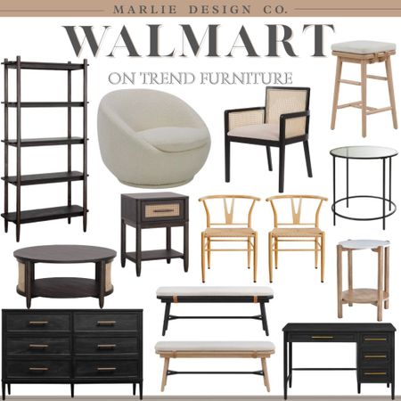 Walmart On Trend Furniture | affordable furniture | apartment furniture | budget friendly furniture | dresser | desk | dining chair | sherpa chair | boucle chair | cane chair | counter stool | bench | bookshelf | side table | coffee table | end table | glass table | nightstand 

#LTKstyletip #LTKhome #LTKsalealert