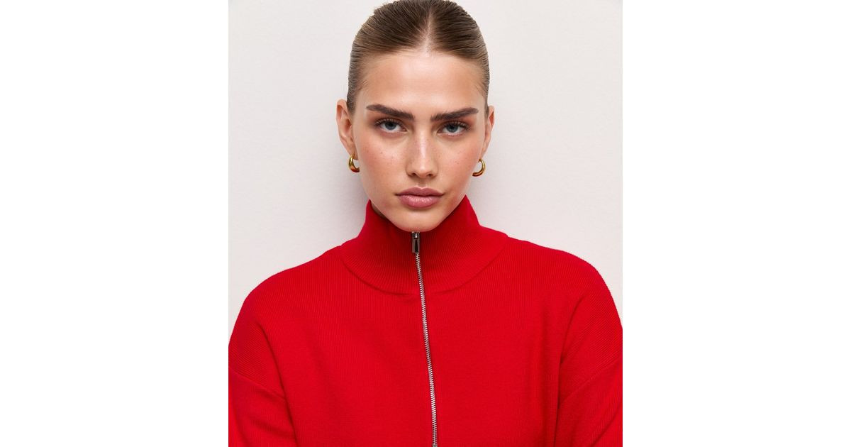 Women's Bright Red Compact Knit Half Zip Jumper New Look | New Look (UK)