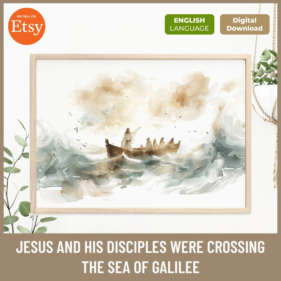 Jesus Calming the Storm Canvas Wall Art Poster Modern Minimalist Scripture Watercolor Boho Christ... | Etsy (US)