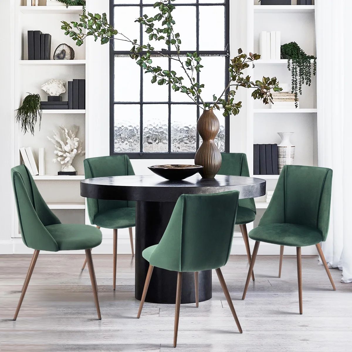 FurnitureR Velvet Upholstered Metal Leg Dining Chair Set of 2, Green | Walmart (US)