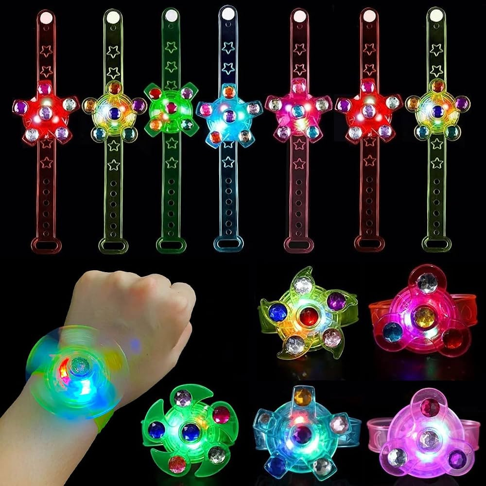 25 Pack LED Light Up Fidget Spinner Bracelets Party Favors For Kids 4-8 8-12,Glow in The Dark Par... | Amazon (US)