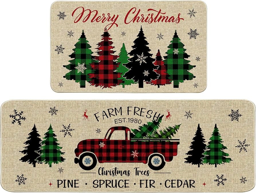 Hexagram Christmas Kitchen Mats Set of 2, Christmas Kitchen Rugs and Mats Farmhouse Plaid Tree an... | Amazon (US)
