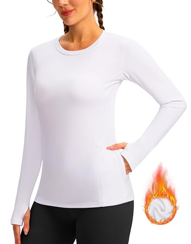 Women's Thermal Fleece Tops Long Sleeve Workout Shirts Running Athletic Base Layer with Thumb Hol... | Amazon (US)